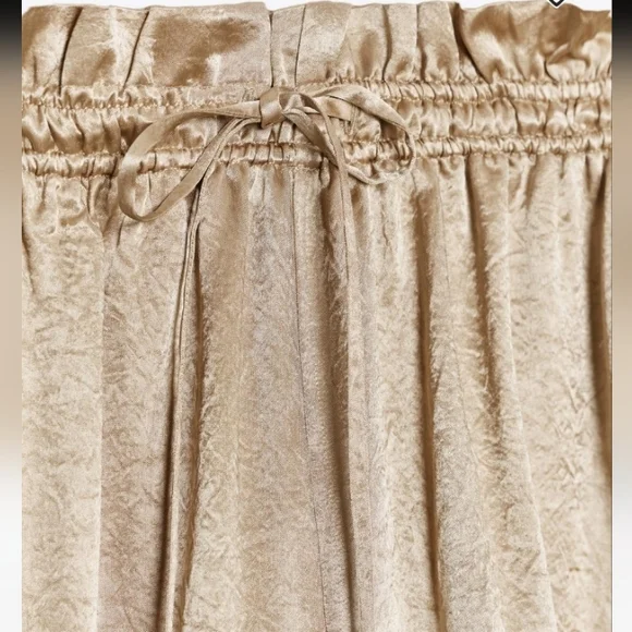 Zara Zw Collection Gold Satin Wide Leg Flowy Pants With Elastic Waist Sz-M - Picture 4 of 8